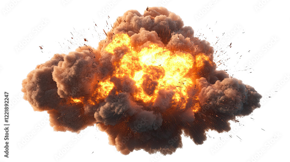 Poster fiery explosion: a dramatic and intense image capturing the moment of a powerful explosion, with vib