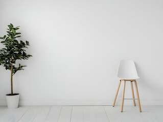 White Chair Plant Minimalist Background Illustration