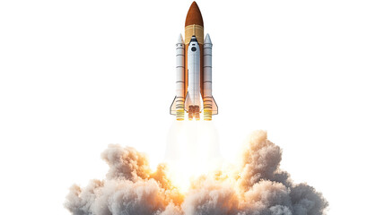 Spacecraft Launch: A powerful spacecraft,  blasts off into the vast unknown, leaving a trail of smoke and fire in its wake.