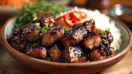 meat curry on rice in plat