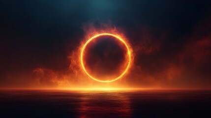 Fiery Ring Above a Dark Ocean Landscape