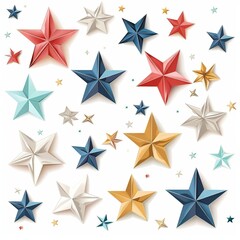 Obraz premium Festive Colorful Stars Background Holiday Pattern Patriotic Decor Shiny Starburst Design