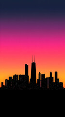 Cityscape Illustration: Sunset Silhouette