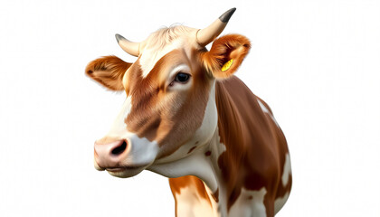 portrait of a cow isolated on white background
