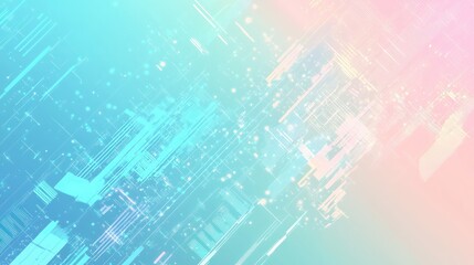 Fototapeta premium Dynamic background with soft tones of blue and pink overlaid by glitch effects, capturing a futuristic aesthetic.