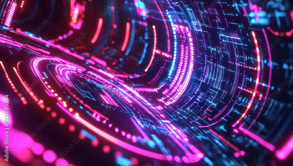 Aufkleber electrifying neon wave patterns showcasing fluid data transfer, capturing the interplay between digi
