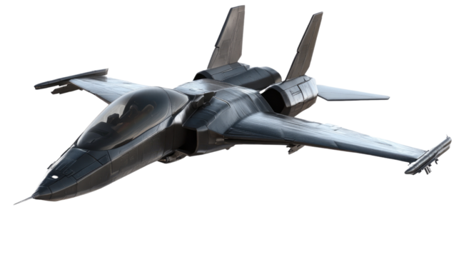 Stealth Fighter Jet: A sleek, dark gray fighter jet with advanced aerodynamic design soars through the sky, embodying speed, power, and cutting-edge technology.  