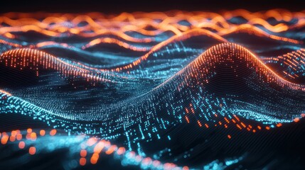 Energetic wave-like patterns illuminating the transfer of data in a digitally futuristic environment with vivid aesthetic appeal.