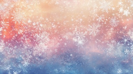 Fototapeta premium enchanted winter backdrop, intricate snowflake designs, ethereal winter sky, glowing snow particles, dispersed ice crystals, winter morning light, peaceful winter atmosphere, gentle gradient