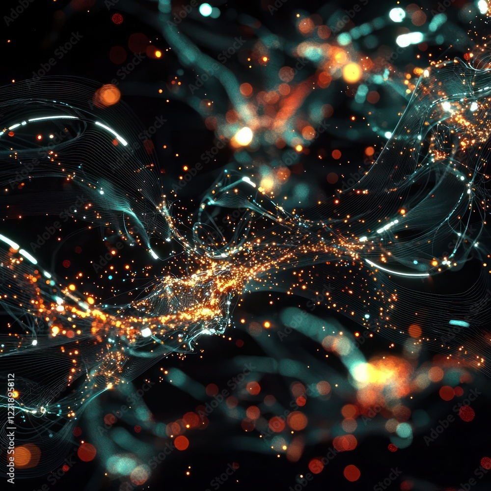 Aufkleber interactive network visuals with vibrant particles illustrating advanced telecommunication and futur