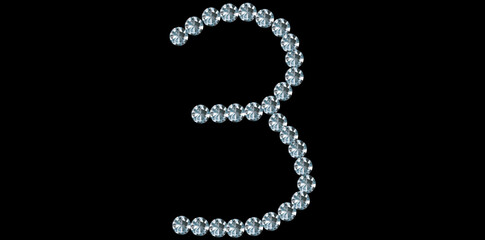 Rhinestone Diamonds Bling Number 3 Luxury Text Design Vector Illustration.	