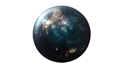 Naklejka premium Cosmic Sphere: A mesmerizing abstract image of a swirling blue and gold sphere, reminiscent of a galaxy or nebula, with a constellation of stars and swirling gas clouds.