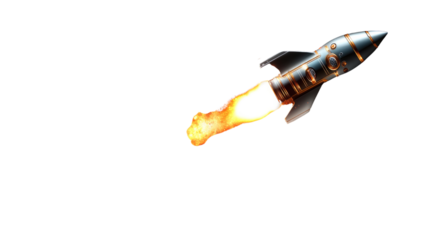 Rocket Launch: A powerful rocket blasts off into the sky, leaving a fiery trail behind, symbolizing a bold new beginning and a journey toward the unknown. 