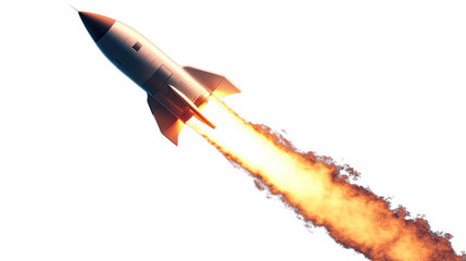 Rocket Launch: A powerful rocket blasts off into the sky, leaving a trail of fiery exhaust in its wake.  The scene captures the raw energy and ambition of space exploration. 