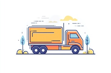 Fototapeta premium Orange Delivery Truck Traveling Through a Scenic Route