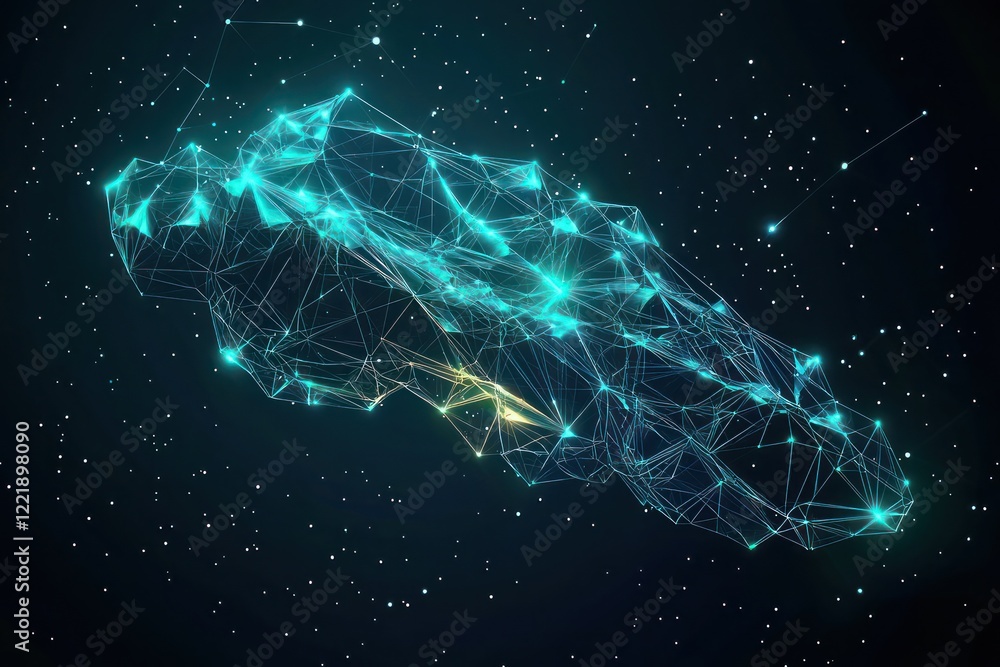 Poster stunning depiction of interconnected ai networks, built with luminous geometric elements and structu