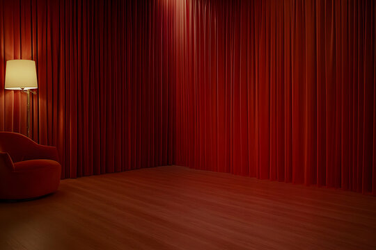 Red Curtain Room 3D Render