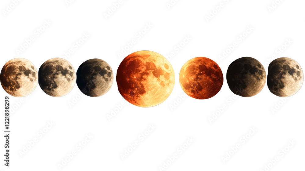 Poster lunar eclipse sequence: a captivating sequence showcasing the phases of a lunar eclipse, from the in