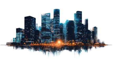 Cityscape Reflection: A mesmerizing cityscape silhouette, rendered with a unique sonic wave base, evokes a sense of dynamism and modern urban life.