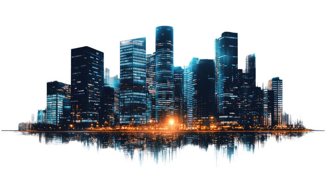 Cityscape Reflection: A mesmerizing cityscape silhouette, rendered with a unique sonic wave base, evokes a sense of dynamism and modern urban life.