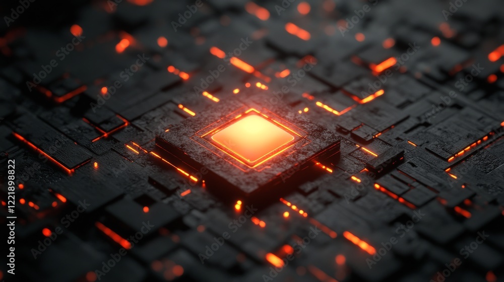 Aufkleber glowing central processor unit in dark circuitry
