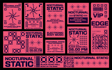 Brutalism banner template set. Event music poster set. Digital promotion design for social media. Abstract Banner bundle, Streetwear background collection