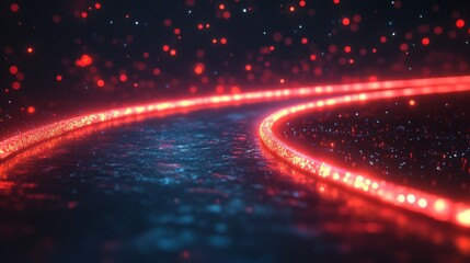 Glowing Red Line Curves Across Dark Blue Surface