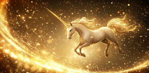 Golden Unicorn Leaps Through Sparkling Stardust