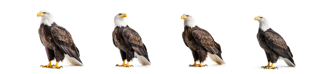 Bald eagle standing on white background.