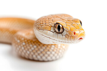 Close-up of eye snake on white background.