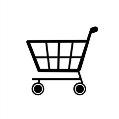 A simple black shopping cart icon on white