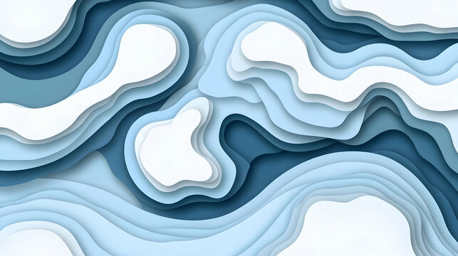 Abstract Blue Waves Papercut Illustration