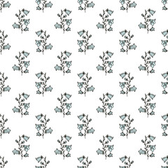Seamless pattern with blue bellflowers