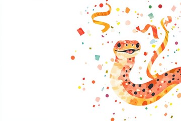 Whimsical snake illustration with New Year atmosphere and festive decoration