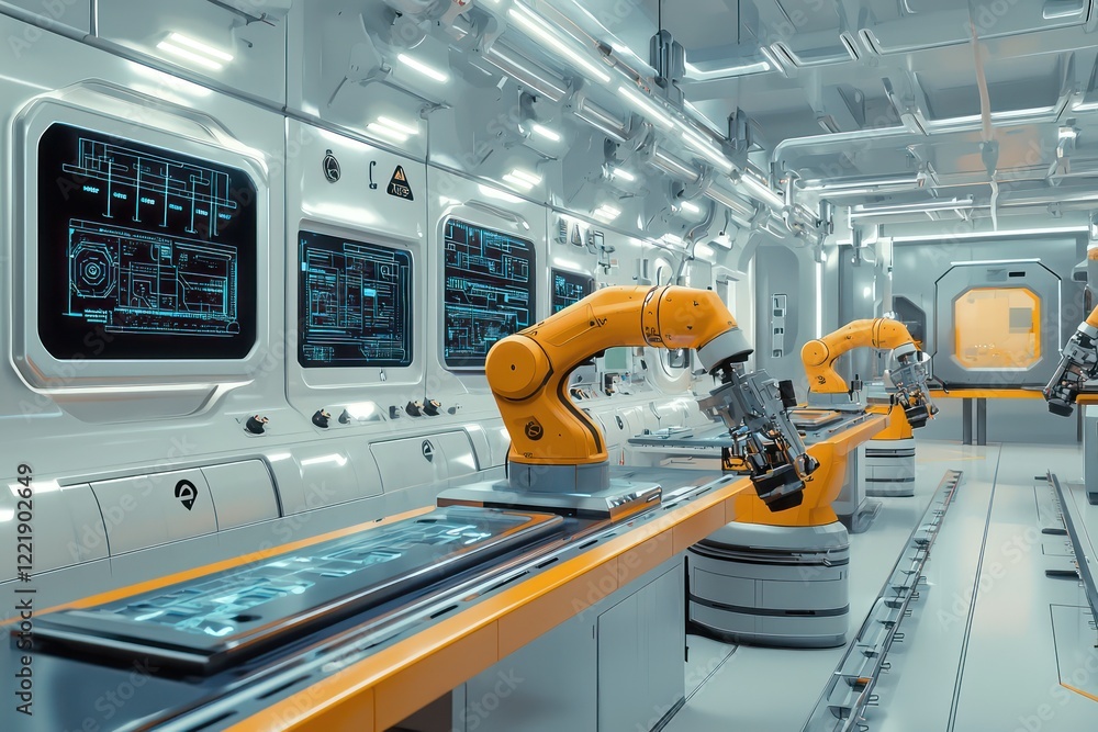 Aufkleber advanced factory setting showcases cobots helping with precision tasks.