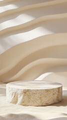 Minimalist Beige Stone Product Display on Sandy Background