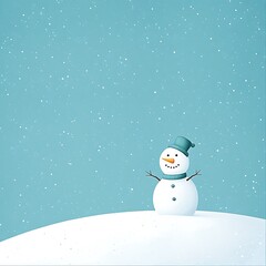 Snowman in Winter Landscape with Falling Snow