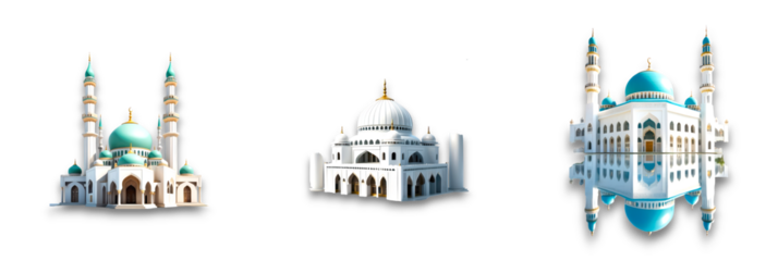 Isolated mosque structure on transparent background showcasing detailed architecture