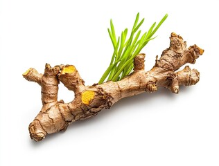 Fototapeta premium Turmeric and ginger root or rhizome of the plant, isolated on a white background, cutout, PNG file with generative ai
