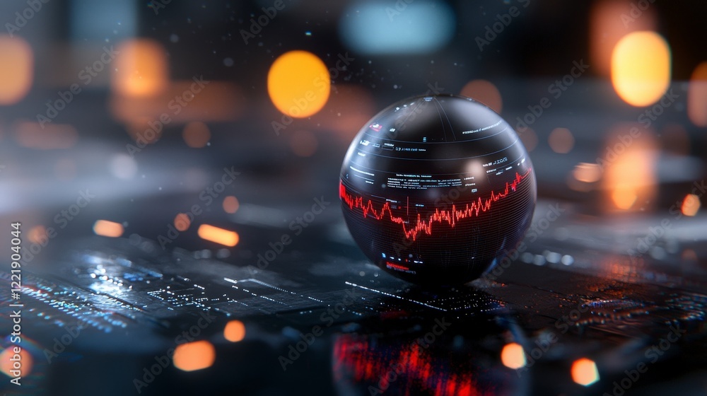 Poster abstract technology sphere with data visualization and glowing elements in a futuristic digital atmo