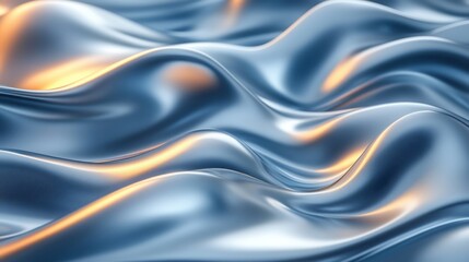 Abstract Blue Metallic Waves Flowing Smoothly