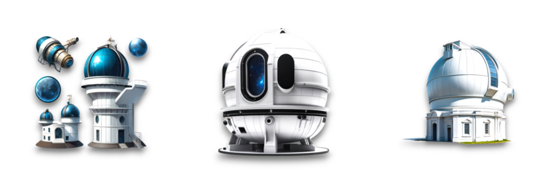 Three isolated telescopes on a transparent background