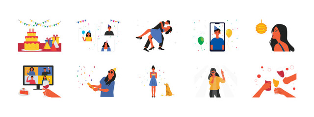 Fototapeta premium Party set illustrations. Flat vector illustration