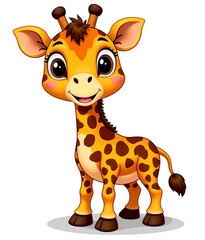 Fototapeta premium Whimsical giraffe character, isolated on white, a simple yet adorable cartoon, ideal for children's illustrations & design projects, great for nursery decor & educational tools,