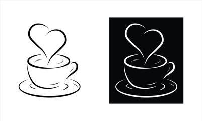 Coffee cup with heart symbol isolated on white, vector illustration.