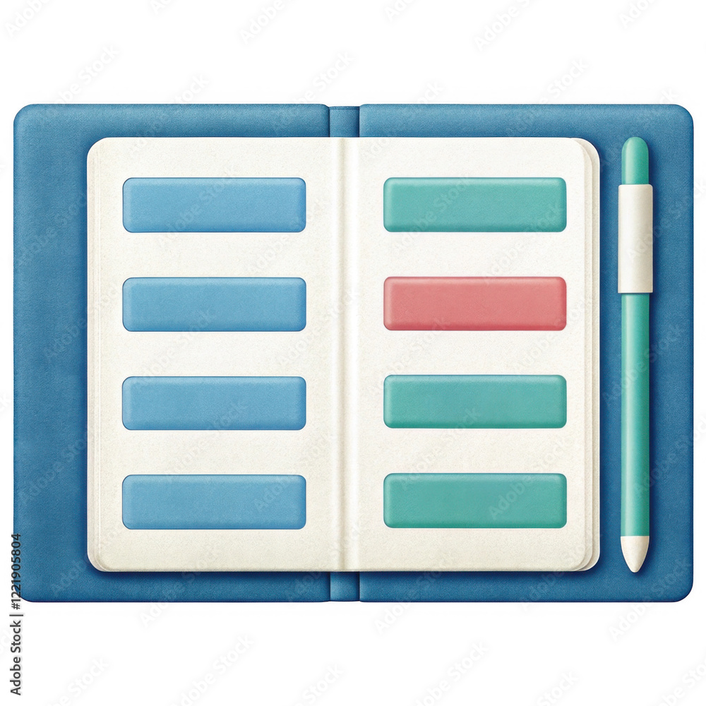 Poster a colorful notebook with multiple tabs and a pen, designed for organization and note-taking.