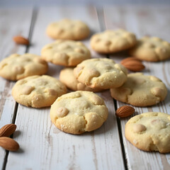 Homemade Almond cookies on a shabby wooden table background