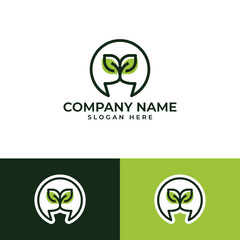 Logo with a sprout or plant within a speech bubble. represents growth, communication, and a connection to nature.for businesses in environmental organizations, agriculture, education, or communication