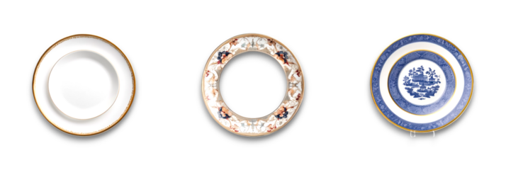 Isolated plate with blue and gold design on transparent background