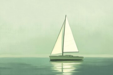 Fototapeta premium A sailboat glides serenely across calm sea waters